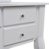 NNEVL Dressing Table with Mirror and Stool 7 Drawers White