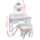 NNEVL Dressing Table with Mirror and Stool 7 Drawers White