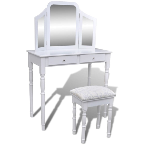 NNEVL Dressing Table with 3-in-1 Mirror and Stool 2 Drawers White