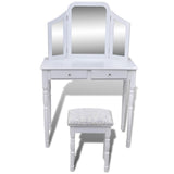 NNEVL Dressing Table with 3-in-1 Mirror and Stool 2 Drawers White