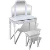 NNEVL Dressing Table with 3-in-1 Mirror and Stool 2 Drawers White