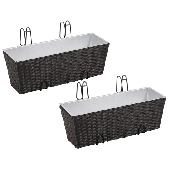 NNEVL Balcony Trapezoid Rattan Planter 2 pcs Black