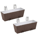 NNEVL Balcony Trapezoid Rattan Planter Set 50 cm 2 pcs Brown
