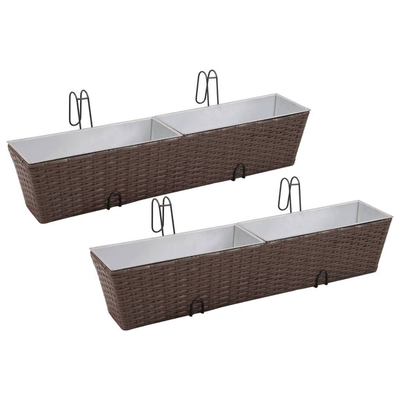 NNEVL Balcony Trapezoid Rattan Planter Set 80 cm 2 pcs Brown