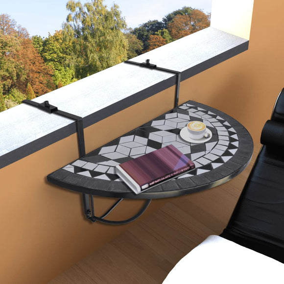 NNEVL Hanging Balcony Table Black and White Mosaic