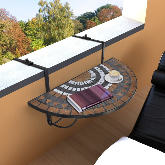 NNEVL Hanging Balcony Table Terracotta and White Mosaic