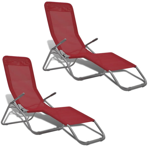 NNEVL Sun Loungers 2 pcs Steel Frame and Textilene Red