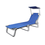 NNEVL Folding Sun Lounger with Canopy Steel and Fabric Blue