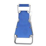 NNEVL Folding Sun Lounger with Canopy Steel and Fabric Blue