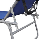 NNEVL Folding Sun Lounger with Canopy Steel and Fabric Blue