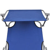 NNEVL Folding Sun Lounger with Canopy Steel and Fabric Blue