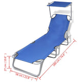 NNEVL Folding Sun Lounger with Canopy Steel and Fabric Blue