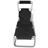 NNEVL Folding Sun Lounger with Canopy Steel and Fabric Black