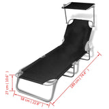 NNEVL Folding Sun Lounger with Canopy Steel and Fabric Black