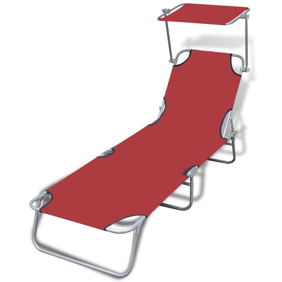NNEVL Folding Sun Lounger with Canopy Steel and Fabric Red
