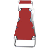 NNEVL Folding Sun Lounger with Canopy Steel and Fabric Red