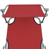 NNEVL Folding Sun Lounger with Canopy Steel and Fabric Red