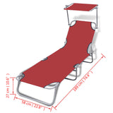 NNEVL Folding Sun Lounger with Canopy Steel and Fabric Red