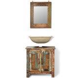 NNEVL Reclaimed Solid Wood Bathroom Vanity Cabinet Set with Mirror