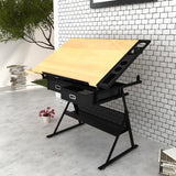 NNEVL Two Drawers Tiltable Tabletop Drawing Table with Stool