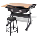 NNEVL Two Drawers Tiltable Tabletop Drawing Table with Stool