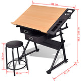 NNEVL Two Drawers Tiltable Tabletop Drawing Table with Stool