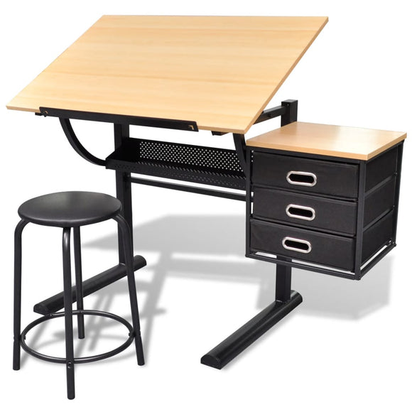 NNEVL Three Drawers Drawing Table with Stool