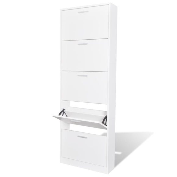 NNEVL White Wooden Shoe Cabinet with 5 Compartments