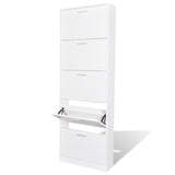 NNEVL White Wooden Shoe Cabinet with 5 Compartments