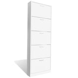 NNEVL White Wooden Shoe Cabinet with 5 Compartments