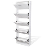 NNEVL White Wooden Shoe Cabinet with 5 Compartments