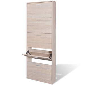 NNEVL Oak Look Wooden Shoe Cabinet with 5 Compartments