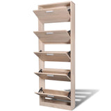NNEVL Oak Look Wooden Shoe Cabinet with 5 Compartments