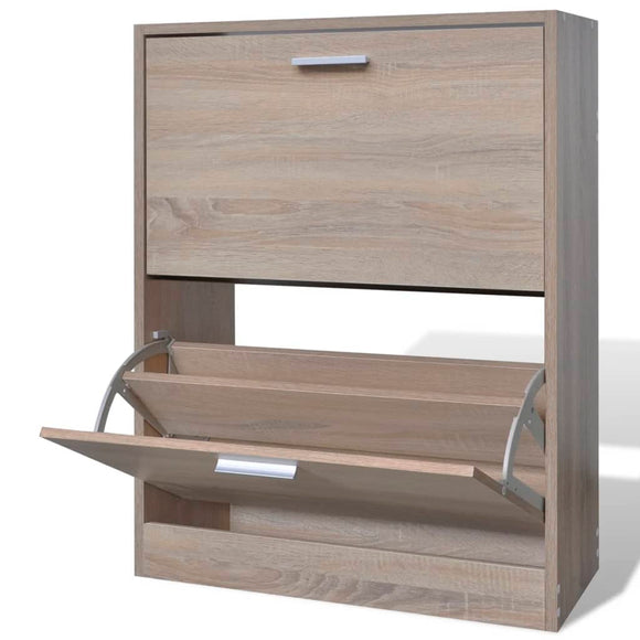NNEVL Oak Look Wooden Shoe Cabinet with 2 Compartments