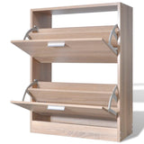 NNEVL Oak Look Wooden Shoe Cabinet with 2 Compartments