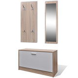 NNEVL Oak and White 3-in-1 Wooden Shoe Cabinet Set