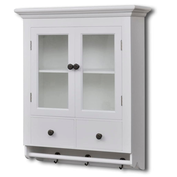 NNEVL Wooden Kitchen Wall Cabinet with Glass Door White