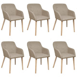 NNEVL Dining Chairs 6 pcs Beige Fabric and Solid Oak Wood