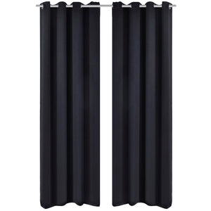 NNEVL 2 pcs Black Blackout Curtains with Metal Rings 135 x 245 cm