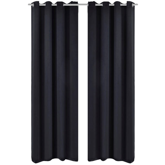 NNEVL 2 pcs Black Blackout Curtains with Metal Rings 135 x 245 cm