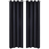NNEVL 2 pcs Black Blackout Curtains with Metal Rings 135 x 245 cm