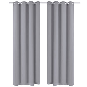 NNEVL 2 pcs Grey Blackout Curtains with Metal Rings 135 x 245 cm
