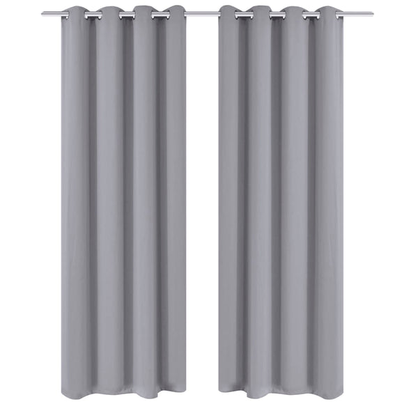NNEVL 2 pcs Grey Blackout Curtains with Metal Rings 135 x 245 cm