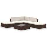 NNEVL 6 Piece Garden Lounge Set with Cushions Poly Rattan Brown