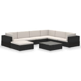 NNEVL 8 Piece Garden Lounge Set with Cushions Poly Rattan Black