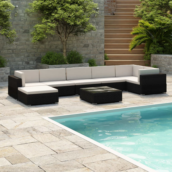 NNEVL 8 Piece Garden Lounge Set with Cushions Poly Rattan Black