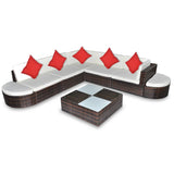 NNEVL 8 Piece Garden Lounge Set with Cushions Poly Rattan Brown