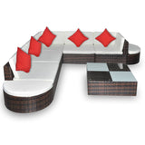 NNEVL 8 Piece Garden Lounge Set with Cushions Poly Rattan Brown