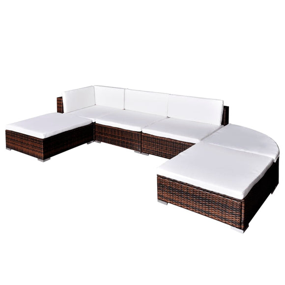 NNEVL 6 Piece Garden Lounge Set with Cushions Poly Rattan Brown