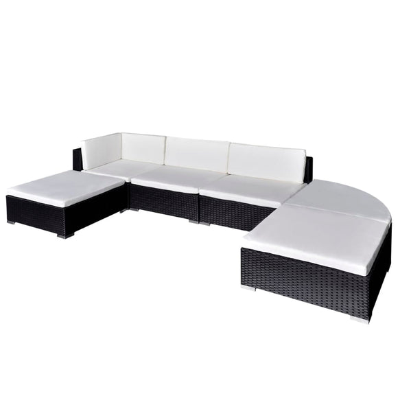 NNEVL 6 Piece Garden Lounge Set with Cushions Poly Rattan Black